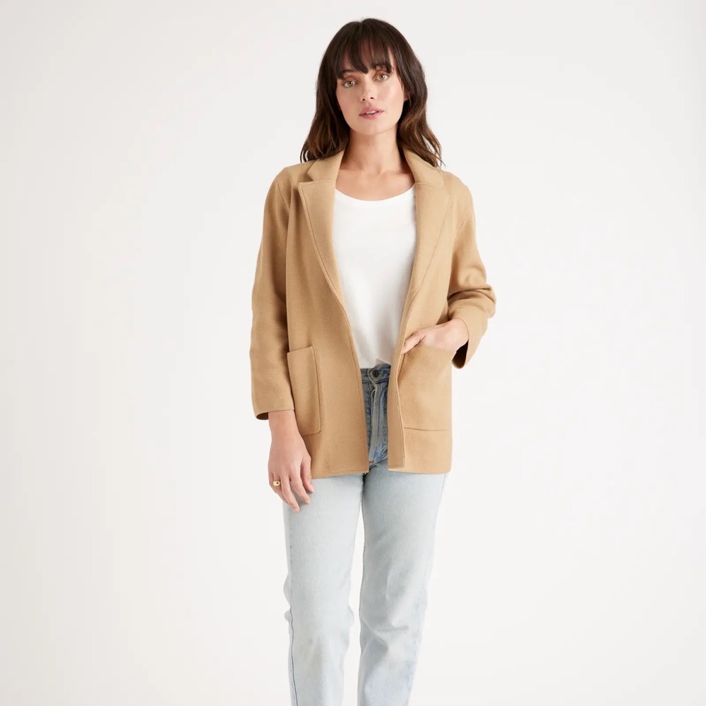 Quince Knit Blazer in Camel Tan 100% Organic Cotton